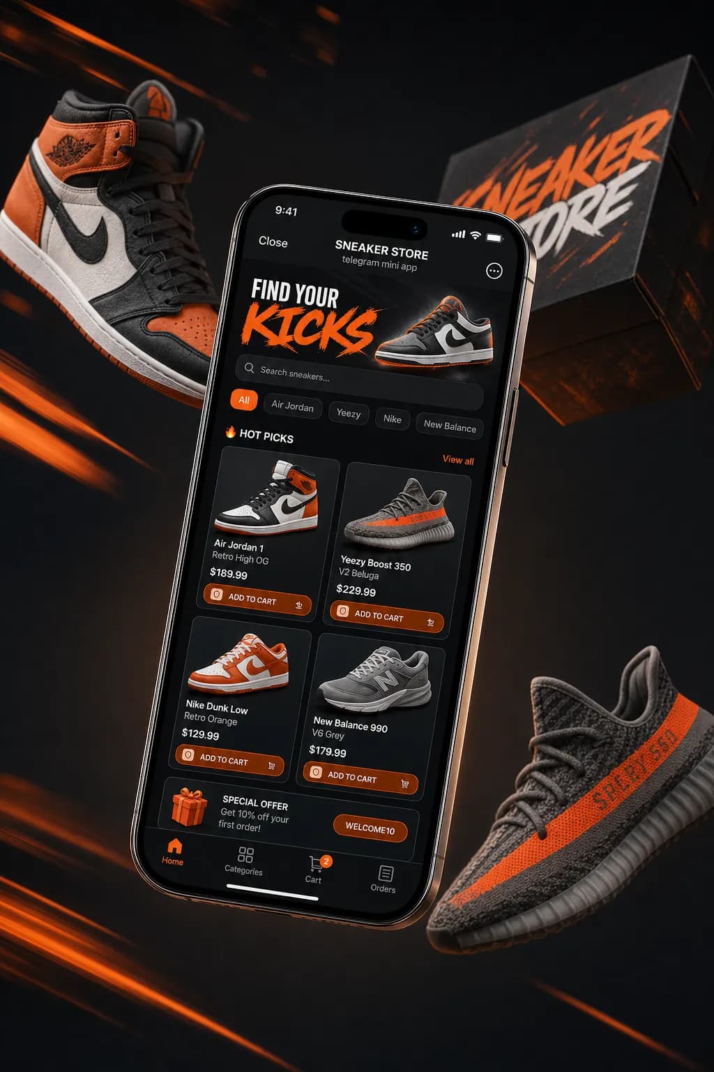 Velocity — Sneakers Telegram Mini App storefront design
